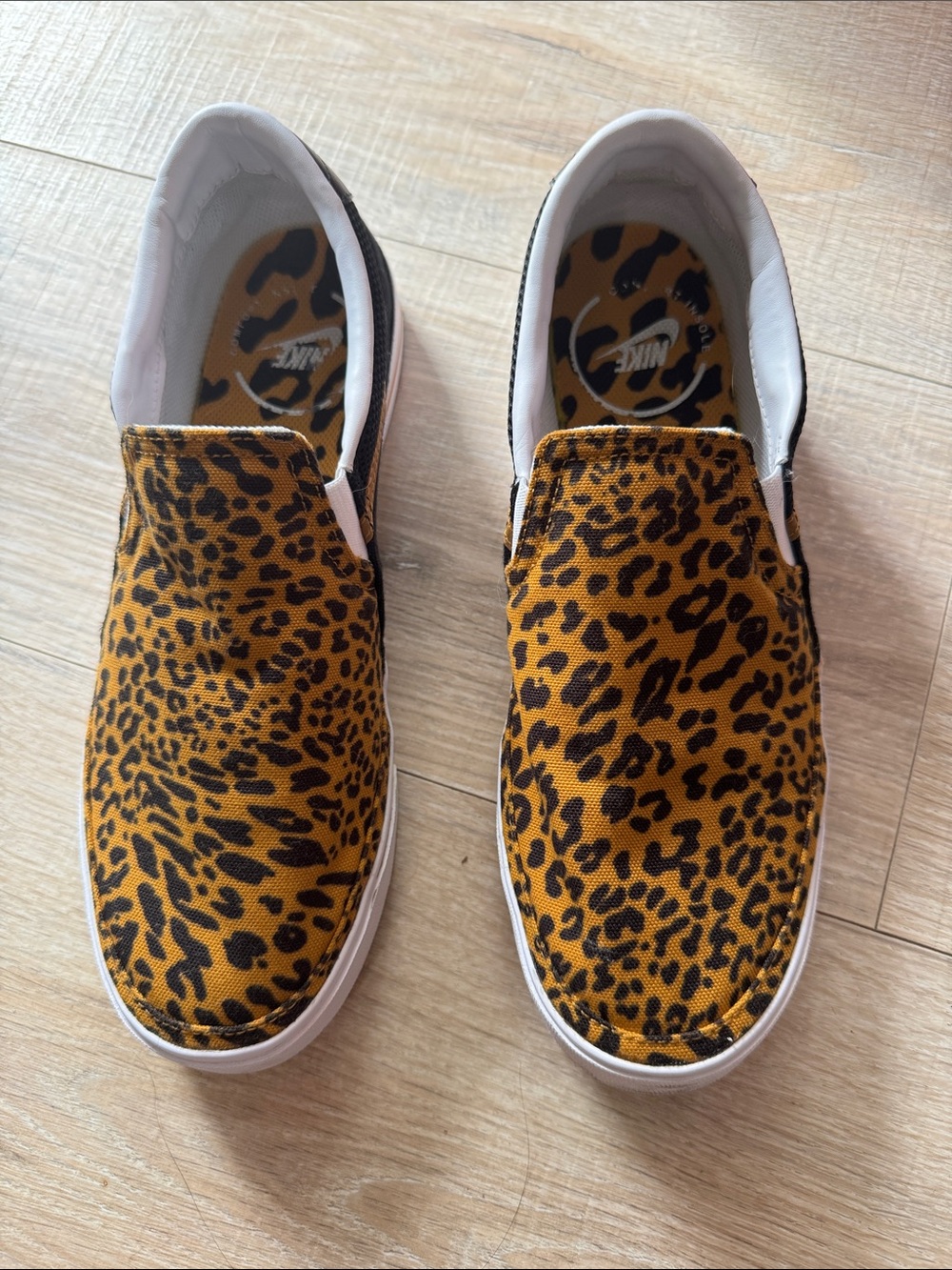 Nike Slip-On Sneakers - Yellow Leopard Print with Black Accents
